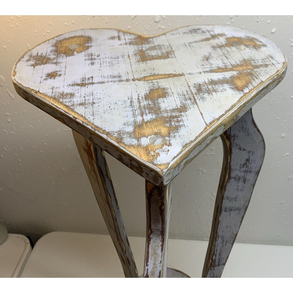 Vintage Country Wooded HEART End Table Plant Stand Farmhouse Cottage Rustic - Picture 4 of 9
